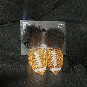Glitter Football Pom Drop Earrings - Orange & White